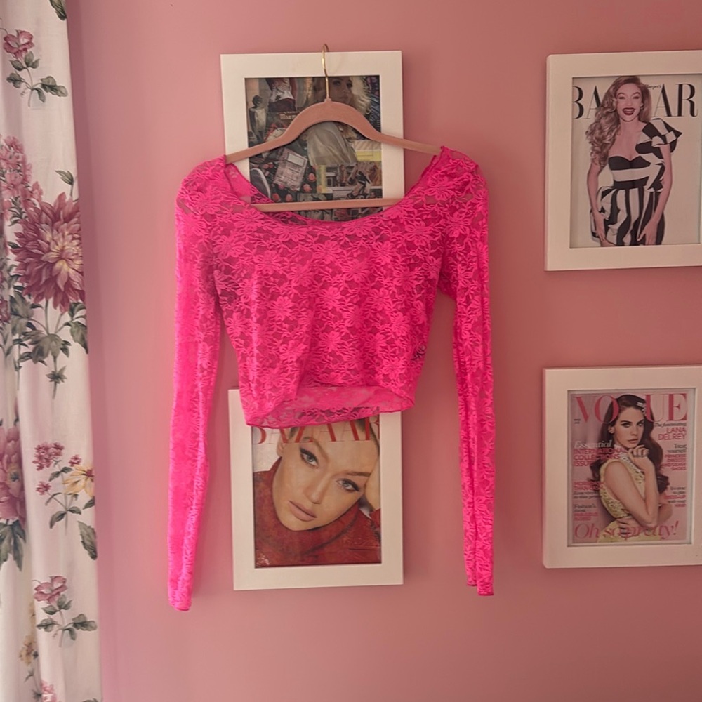 lace hot pink long sleeve medium